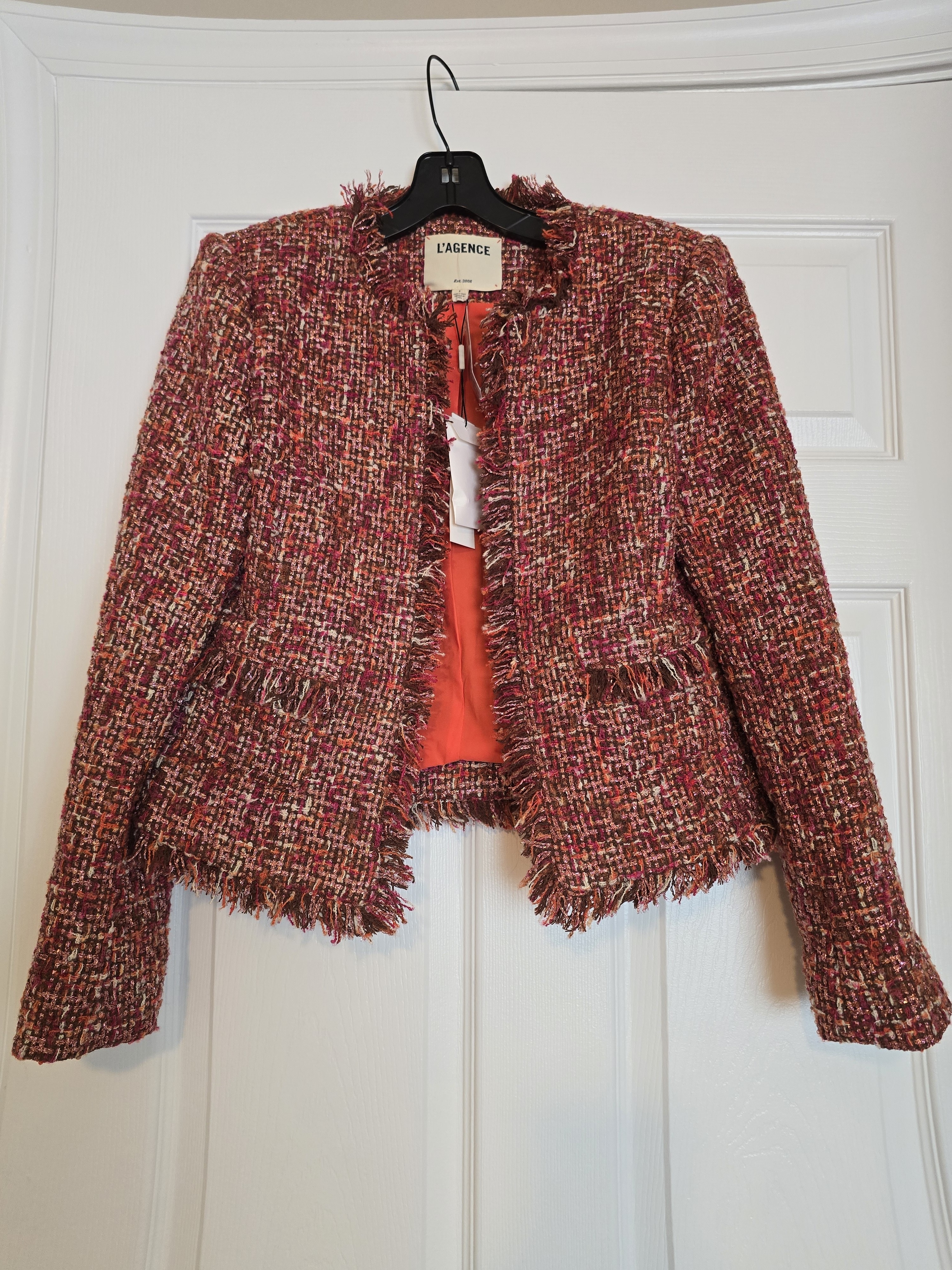 Nwt L'agence Women's Tweed Fringe Jacket Size 2